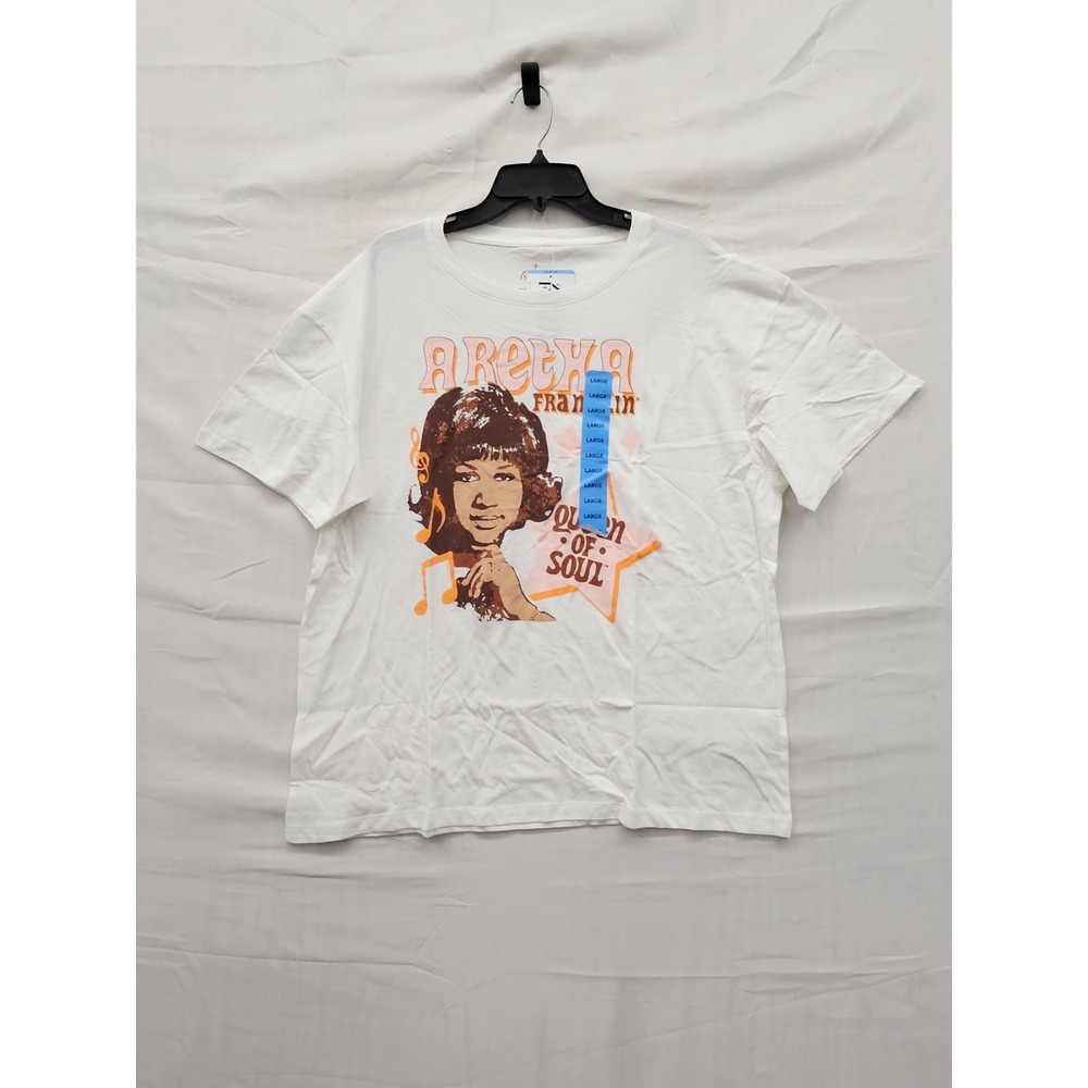 Aretha Franklin Womens Queen of Soul Graphic T-Shirt White Cotton Casual Size L
